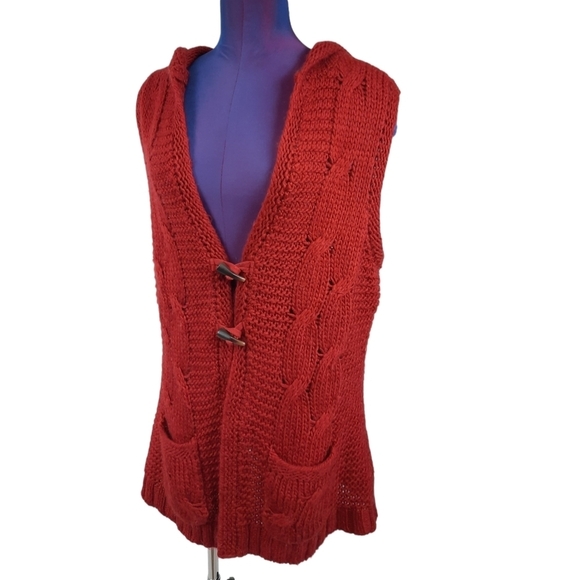 Eddie Bauer Rust Toggle Hooded Duster Sweater Vest Size XL‎ Women's - Picture 10 of 10